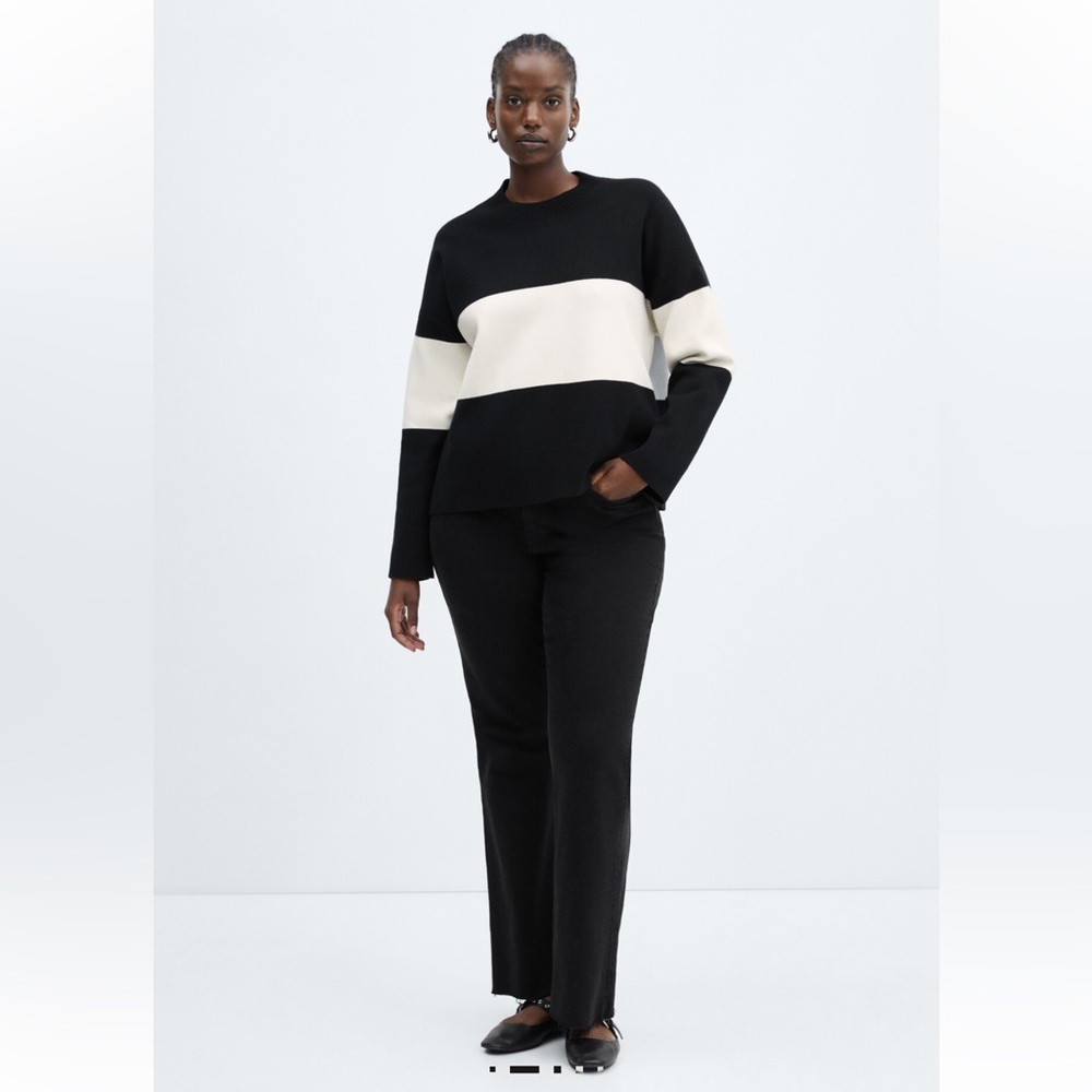 Mango Fine Knit Oversized Striped Black/White Sweater, Size 3XL - Picture 3 of 14